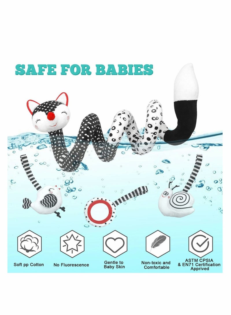 ELECDON Car Seat Toys, Spiral Stroller Toys, Black and White Fox Spiral Activity Plush Toys, Hanging Rattles Toys for Stroller, Newborn Toys Baby Toys Gift for 0 3 6 9 12 Months Girls Boys - Image 4